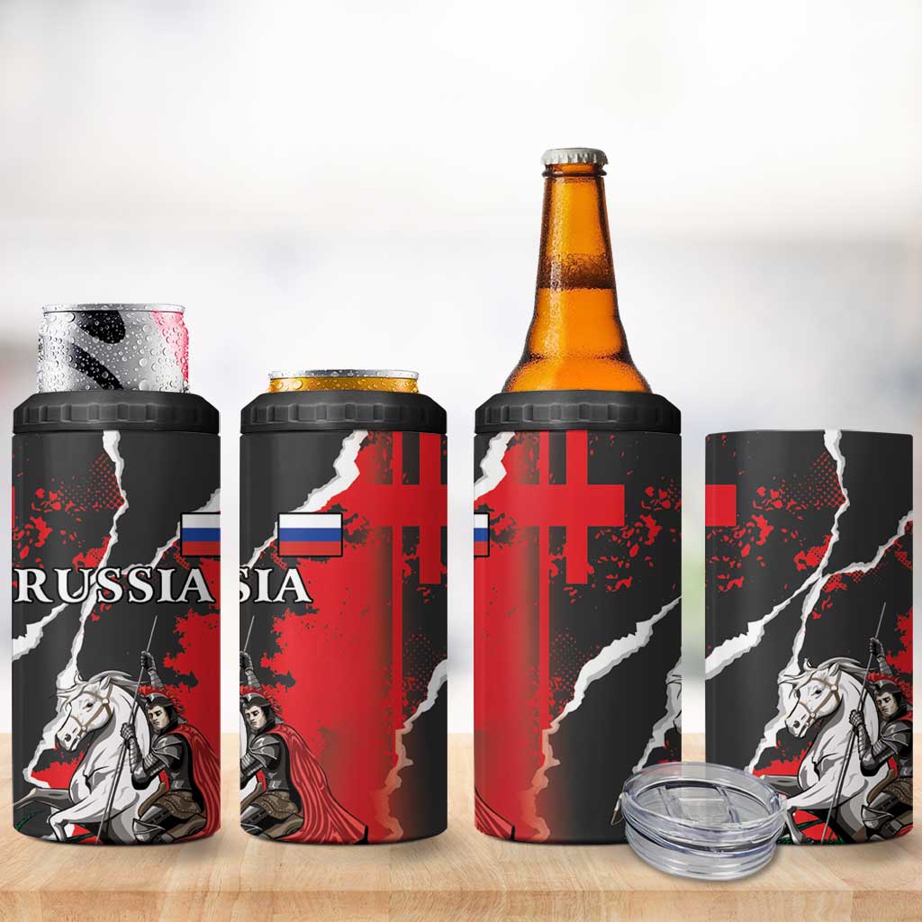 Russia Knight Fighting With Dragon 4 in 1 Can Cooler Tumbler Grunge Style