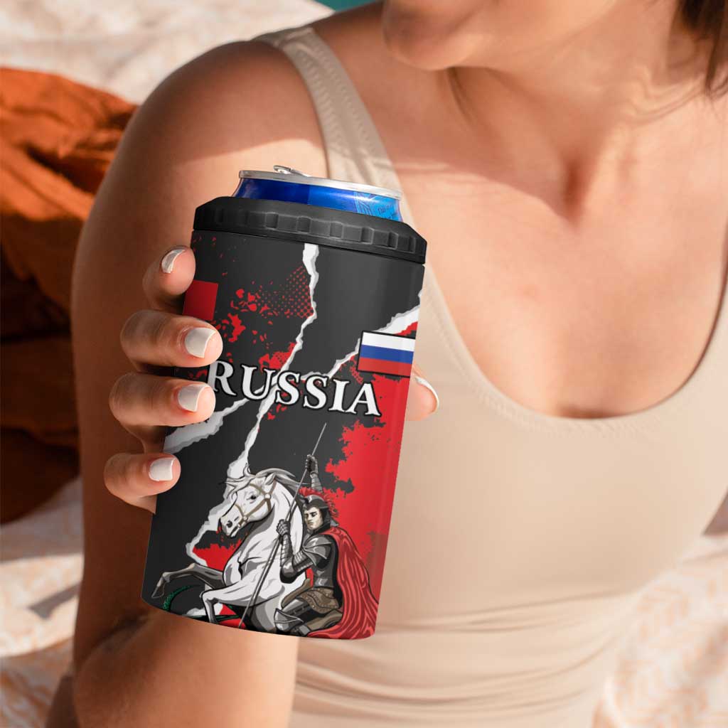 Russia Knight Fighting With Dragon 4 in 1 Can Cooler Tumbler Grunge Style