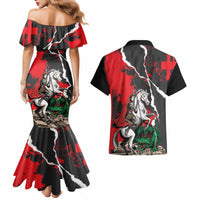 Russia Knight Fighting With Dragon Couples Matching Mermaid Dress and Hawaiian Shirt Grunge Style