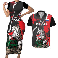 Russia Knight Fighting With Dragon Couples Matching Short Sleeve Bodycon Dress and Hawaiian Shirt Grunge Style