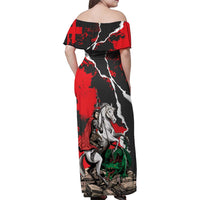 Russia Knight Fighting With Dragon Family Matching Off Shoulder Maxi Dress and Hawaiian Shirt Grunge Style