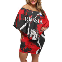Russia Knight Fighting With Dragon Family Matching Off Shoulder Short Dress and Hawaiian Shirt Grunge Style