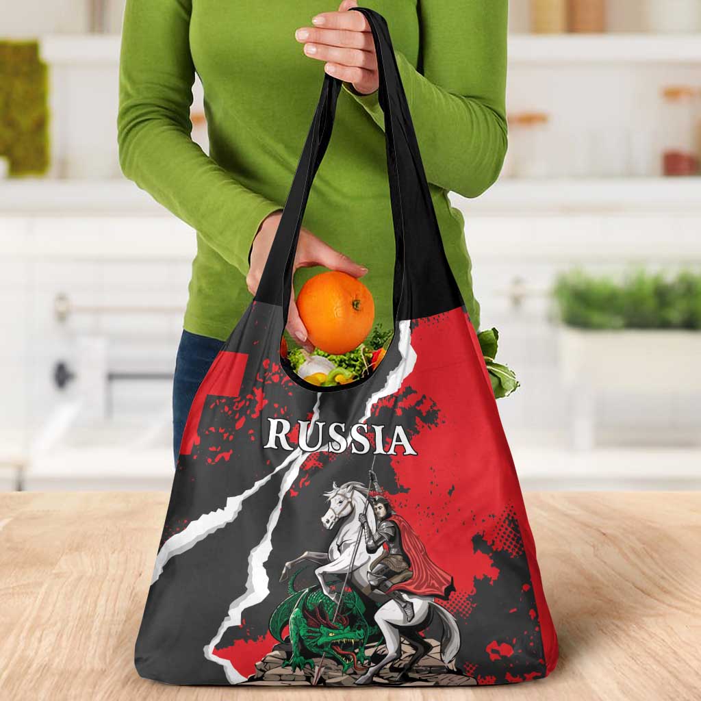 Russia Knight Fighting With Dragon Grocery Bag Grunge Style