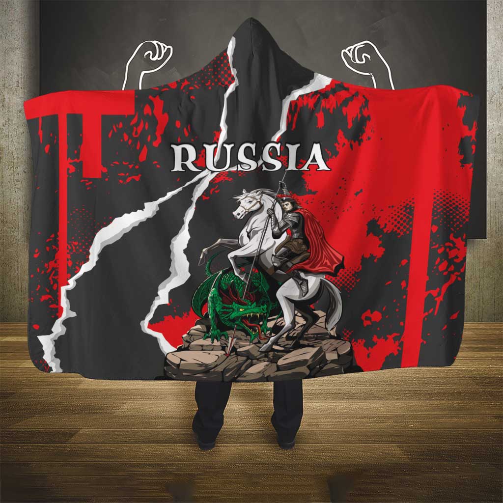 Russia Knight Fighting With Dragon Hooded Blanket Grunge Style - Wonder Print Shop