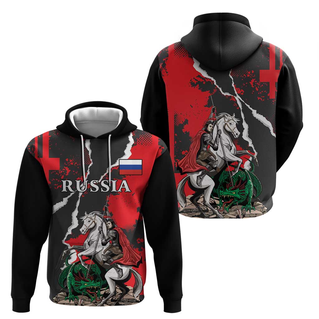 Russia Knight Fighting With Dragon Hoodie Grunge Style - Wonder Print Shop