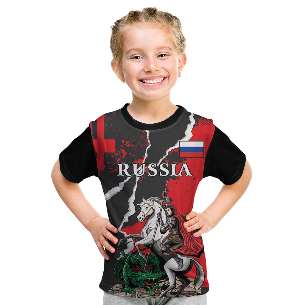 Russia Knight Fighting With Dragon Kid T Shirt Grunge Style - Wonder Print Shop