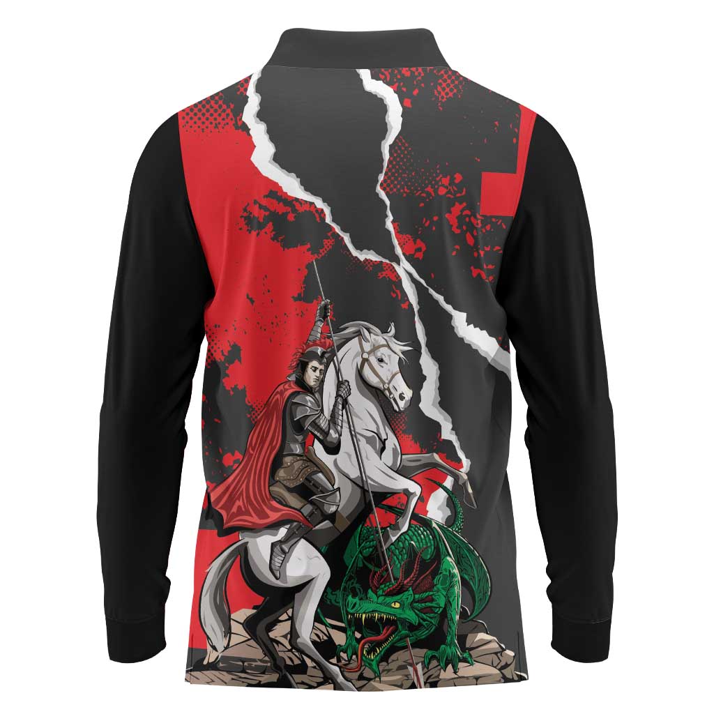 Russia Knight Fighting With Dragon Long Sleeve Polo Shirt Grunge Style - Wonder Print Shop