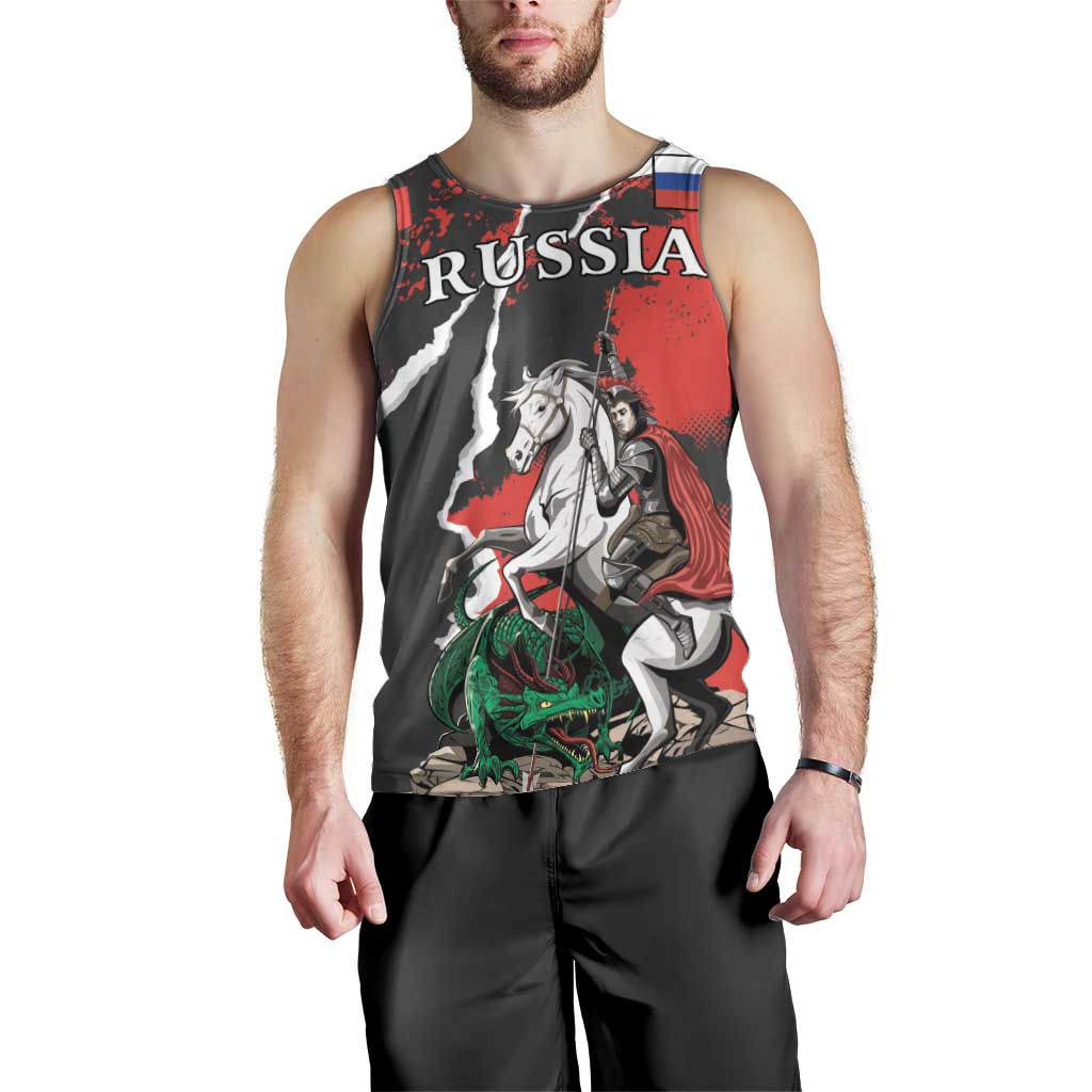 Russia Knight Fighting With Dragon Men Tank Top Grunge Style - Wonder Print Shop
