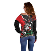 Russia Knight Fighting With Dragon Off Shoulder Sweater Grunge Style - Wonder Print Shop