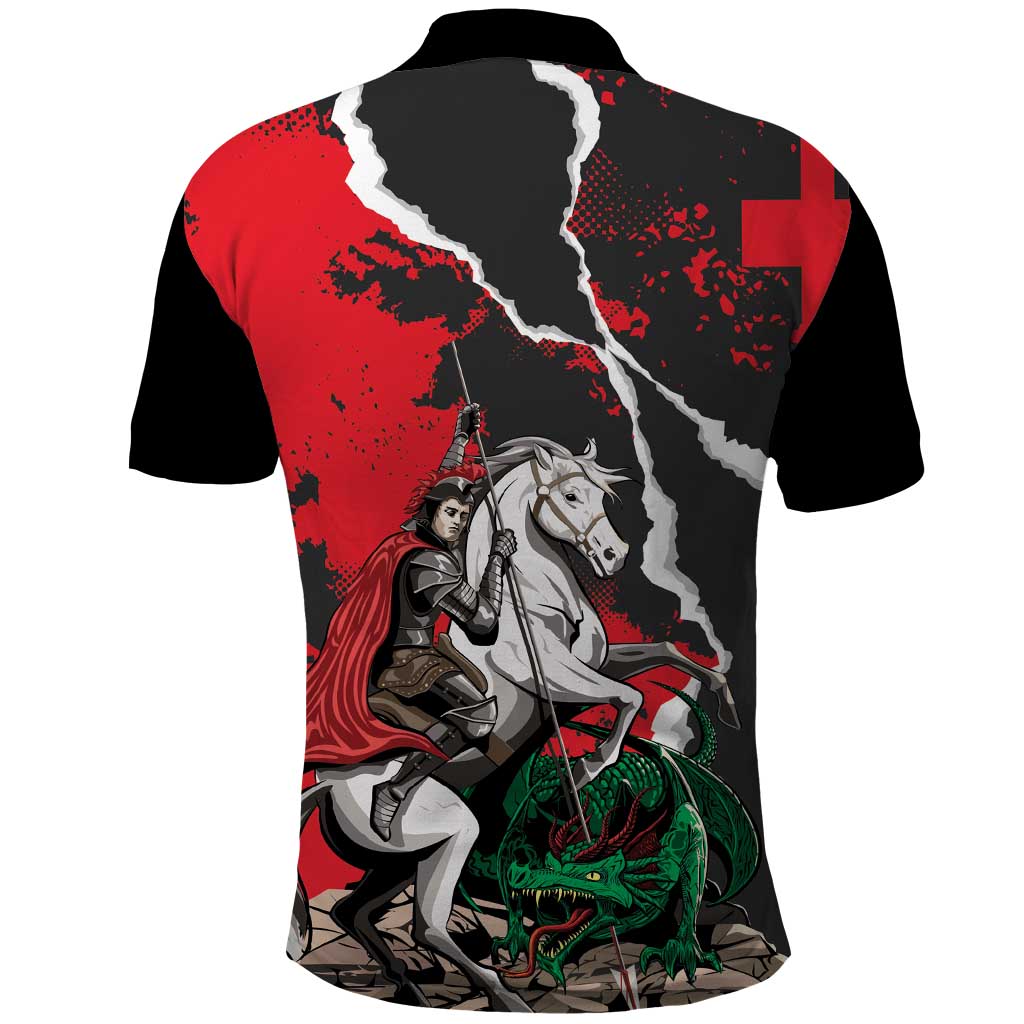 Russia Knight Fighting With Dragon Polo Shirt Grunge Style - Wonder Print Shop