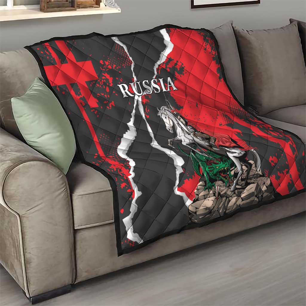 Russia Knight Fighting With Dragon Quilt Grunge Style - Wonder Print Shop