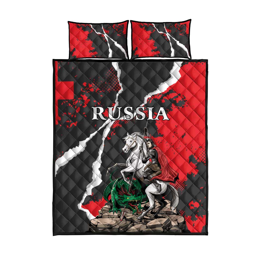 Russia Knight Fighting With Dragon Quilt Bed Set Grunge Style - Wonder Print Shop