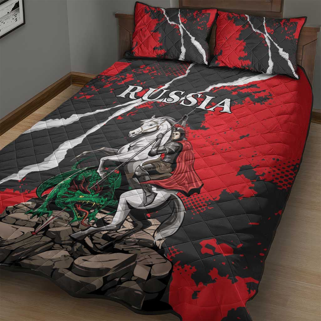 Russia Knight Fighting With Dragon Quilt Bed Set Grunge Style - Wonder Print Shop