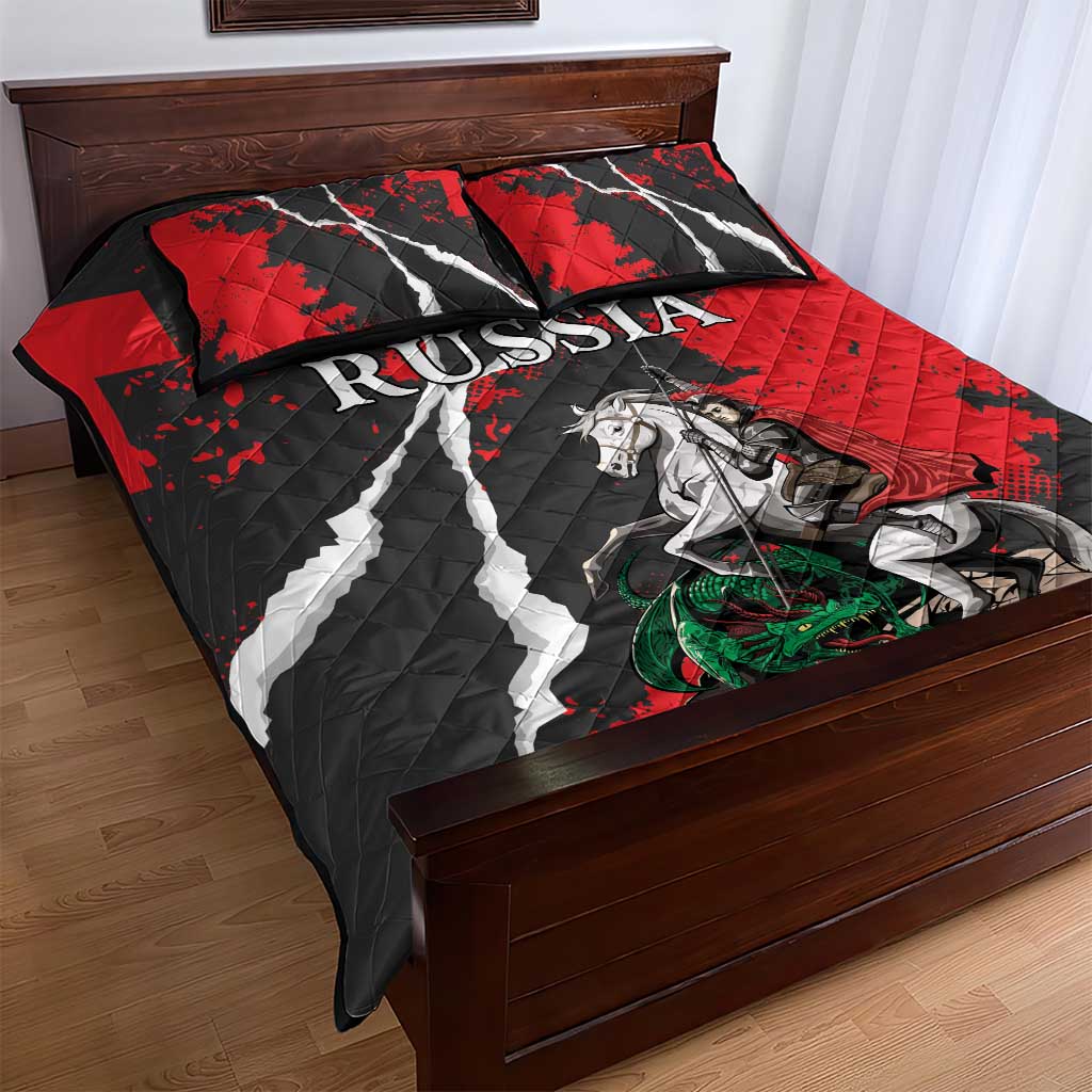 Russia Knight Fighting With Dragon Quilt Bed Set Grunge Style - Wonder Print Shop