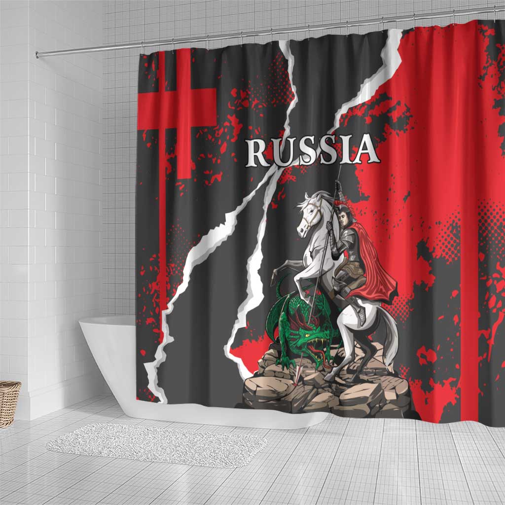Russia Knight Fighting With Dragon Shower Curtain Grunge Style - Wonder Print Shop