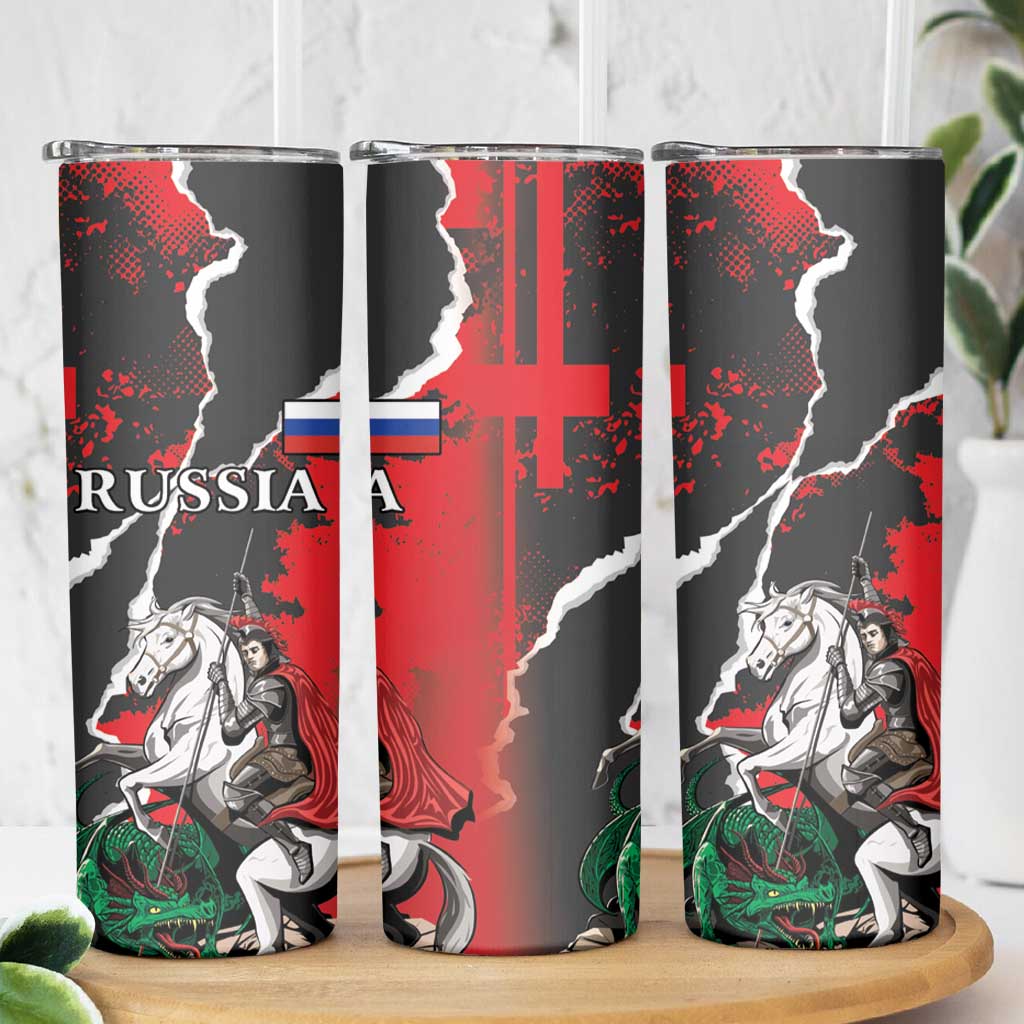 Russia Knight Fighting With Dragon Skinny Tumbler Grunge Style - Wonder Print Shop