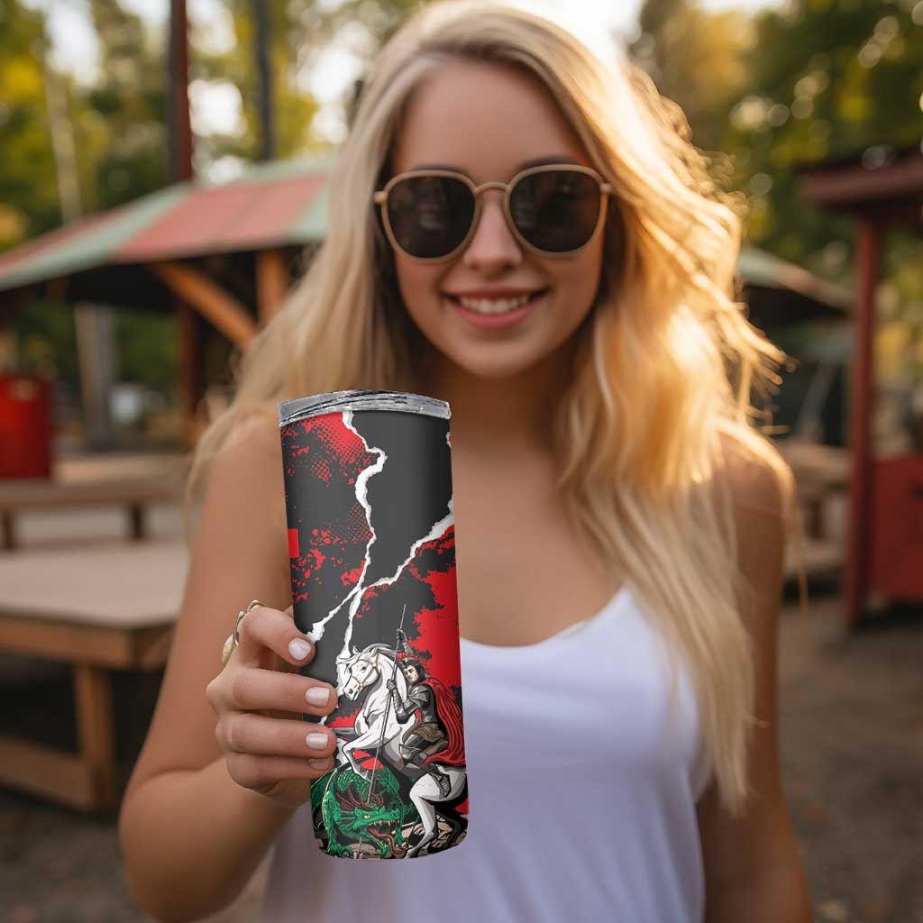 Russia Knight Fighting With Dragon Skinny Tumbler Grunge Style - Wonder Print Shop