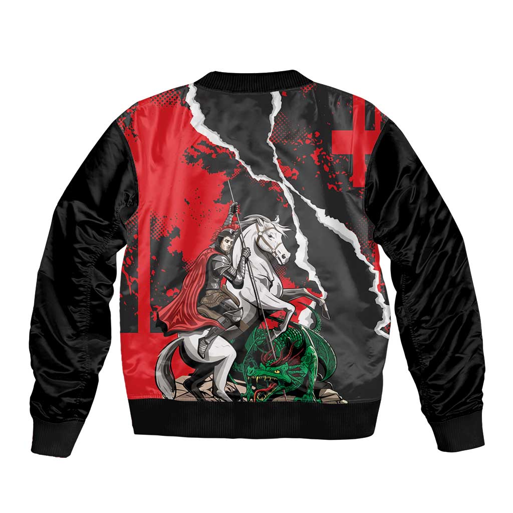 Russia Knight Fighting With Dragon Sleeve Zip Bomber Jacket Grunge Style - Wonder Print Shop