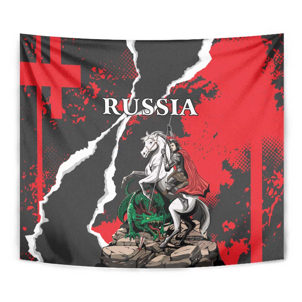 Russia Knight Fighting With Dragon Tapestry Grunge Style - Wonder Print Shop