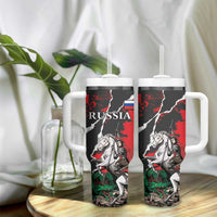 Russia Knight Fighting With Dragon Tumbler With Handle Grunge Style - Wonder Print Shop