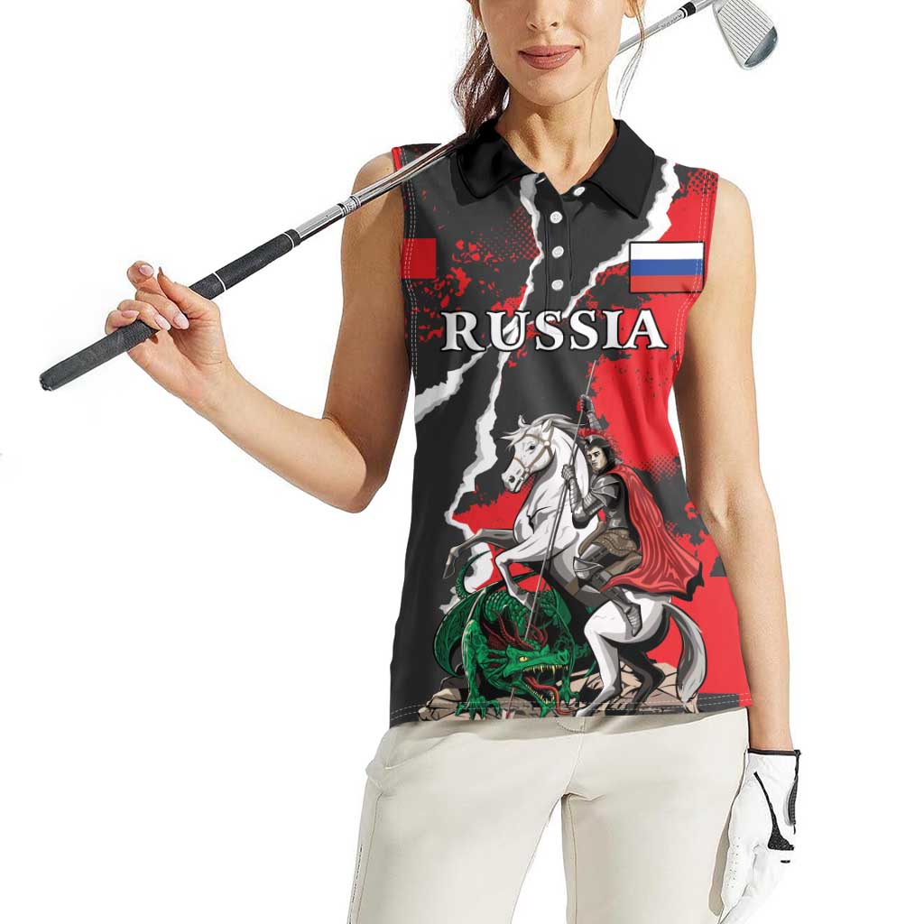Russia Knight Fighting With Dragon Women Sleeveless Polo Shirt Grunge Style - Wonder Print Shop