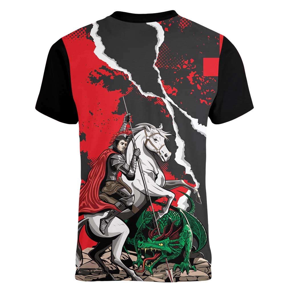 Russia Knight Fighting With Dragon Women V-Neck T-Shirt Grunge Style - Wonder Print Shop