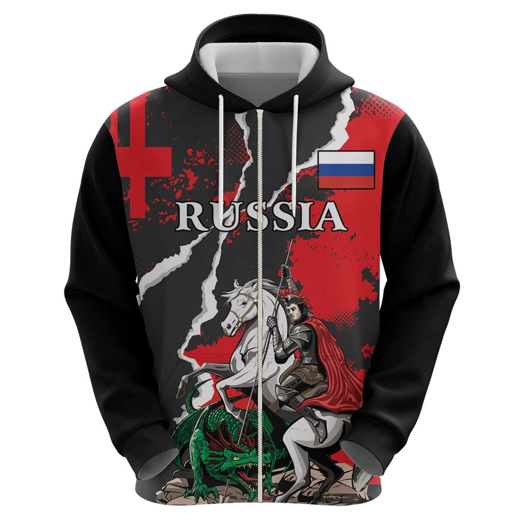 Russia Knight Fighting With Dragon Zip Hoodie Grunge Style - Wonder Print Shop