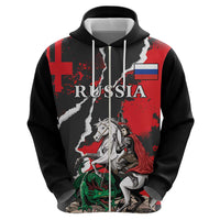 Russia Knight Fighting With Dragon Zip Hoodie Grunge Style - Wonder Print Shop