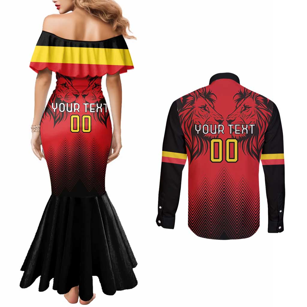 Custom Belgium Rugby Couples Matching Mermaid Dress and Long Sleeve Button Shirt Diables Noirs Lion Head