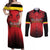 Custom Belgium Rugby Couples Matching Off Shoulder Maxi Dress and Long Sleeve Button Shirt Diables Noirs Lion Head