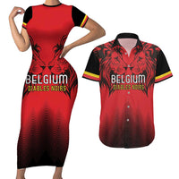 Custom Belgium Rugby Couples Matching Short Sleeve Bodycon Dress and Hawaiian Shirt Diables Noirs Lion Head