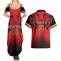 Custom Belgium Rugby Couples Matching Summer Maxi Dress and Hawaiian Shirt Diables Noirs Lion Head