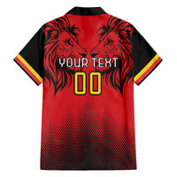 Custom Belgium Rugby Family Matching Off The Shoulder Long Sleeve Dress and Hawaiian Shirt Diables Noirs Lion Head