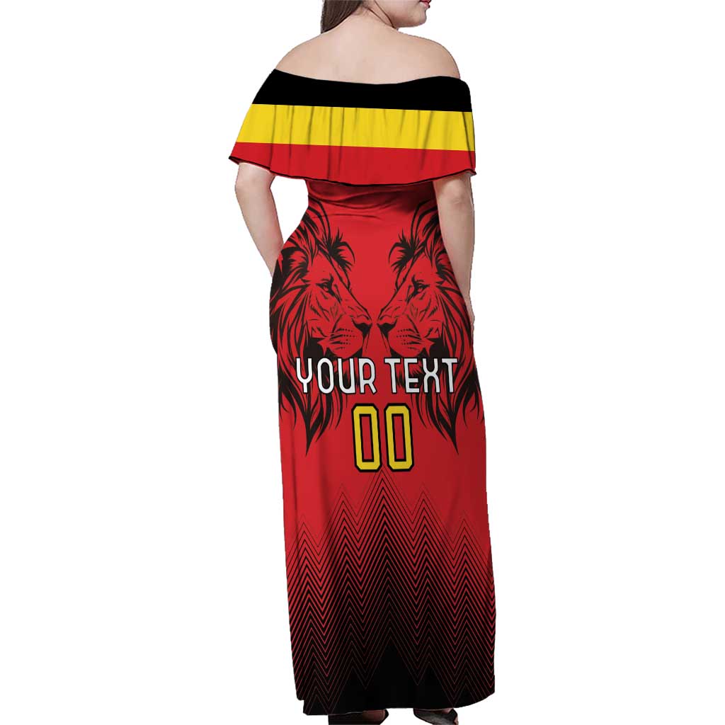 Custom Belgium Rugby Family Matching Off Shoulder Maxi Dress and Hawaiian Shirt Diables Noirs Lion Head