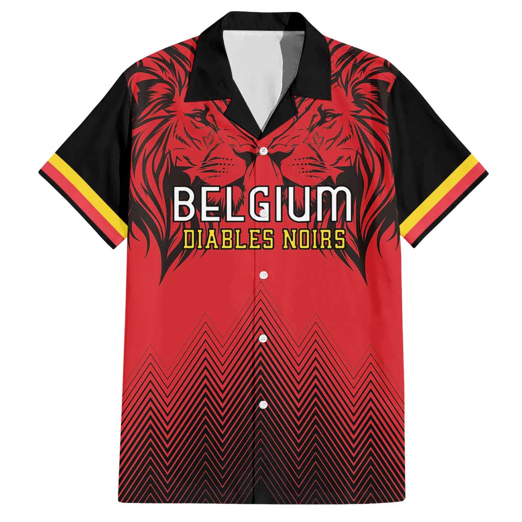 Custom Belgium Rugby Family Matching Short Sleeve Bodycon Dress and Hawaiian Shirt Diables Noirs Lion Head - Wonder Print Shop