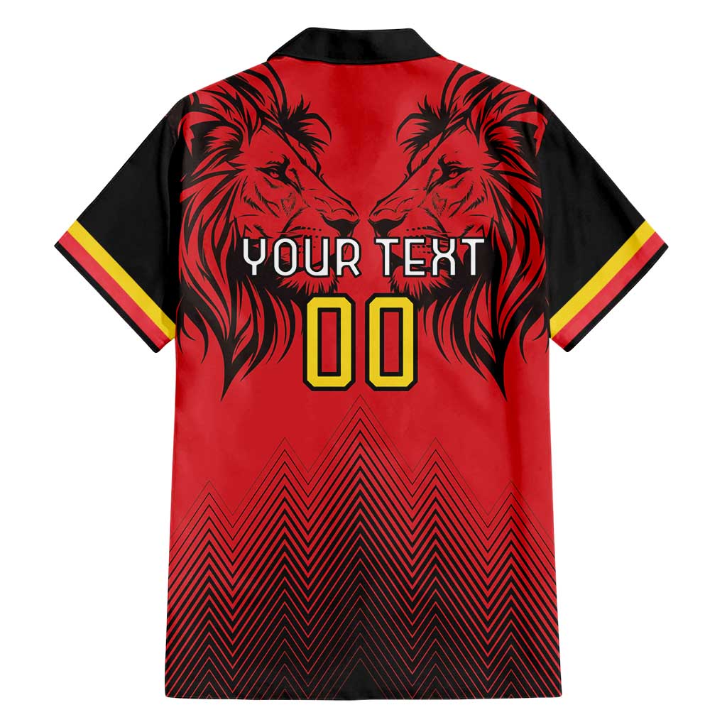 Custom Belgium Rugby Family Matching Short Sleeve Bodycon Dress and Hawaiian Shirt Diables Noirs Lion Head - Wonder Print Shop