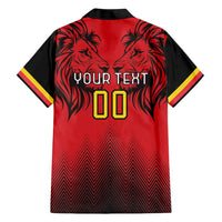 Custom Belgium Rugby Family Matching Short Sleeve Bodycon Dress and Hawaiian Shirt Diables Noirs Lion Head - Wonder Print Shop