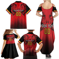 Custom Belgium Rugby Family Matching Summer Maxi Dress and Hawaiian Shirt Diables Noirs Lion Head - Wonder Print Shop