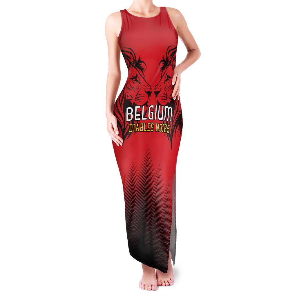 Custom Belgium Rugby Family Matching Tank Maxi Dress and Hawaiian Shirt Diables Noirs Lion Head - Wonder Print Shop