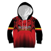 Custom Belgium Rugby Kid Hoodie Diables Noirs Lion Head - Wonder Print Shop