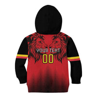 Custom Belgium Rugby Kid Hoodie Diables Noirs Lion Head - Wonder Print Shop