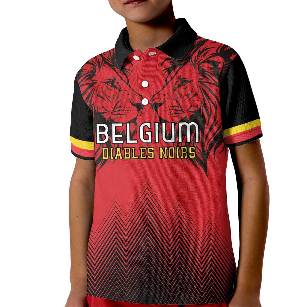 Custom Belgium Rugby Kid Polo Shirt Diables Noirs Lion Head - Wonder Print Shop