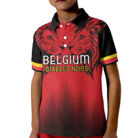Custom Belgium Rugby Kid Polo Shirt Diables Noirs Lion Head - Wonder Print Shop
