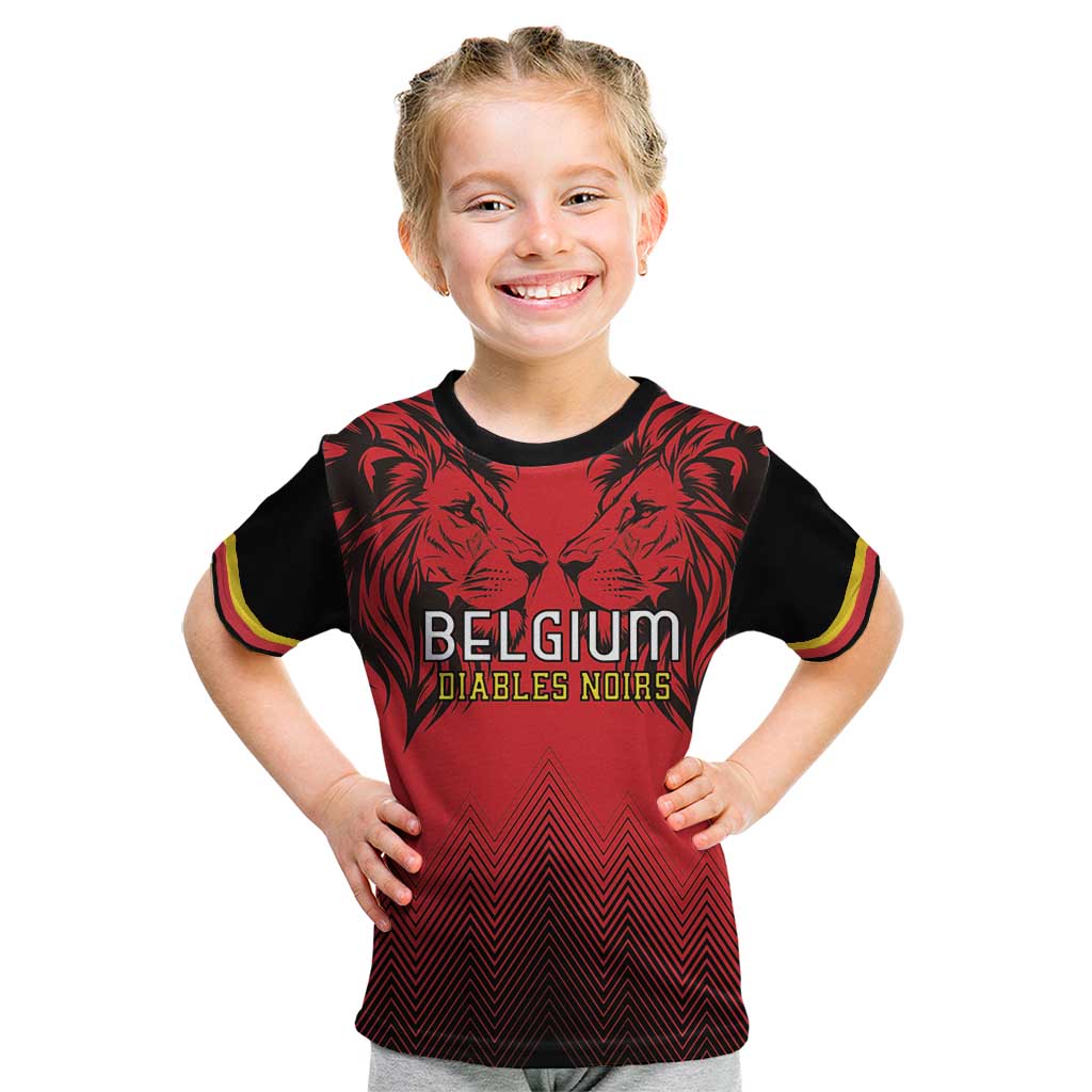 Custom Belgium Rugby Kid T Shirt Diables Noirs Lion Head - Wonder Print Shop