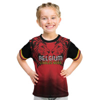 Custom Belgium Rugby Kid T Shirt Diables Noirs Lion Head - Wonder Print Shop