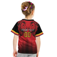 Custom Belgium Rugby Kid T Shirt Diables Noirs Lion Head - Wonder Print Shop