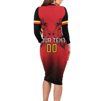 Custom Belgium Rugby Long Sleeve Bodycon Dress Diables Noirs Lion Head - Wonder Print Shop