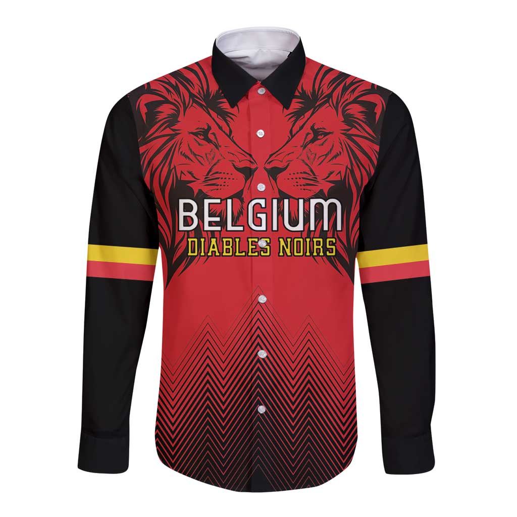 Custom Belgium Rugby Long Sleeve Button Shirt Diables Noirs Lion Head