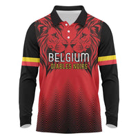 Custom Belgium Rugby Long Sleeve Polo Shirt Diables Noirs Lion Head - Wonder Print Shop