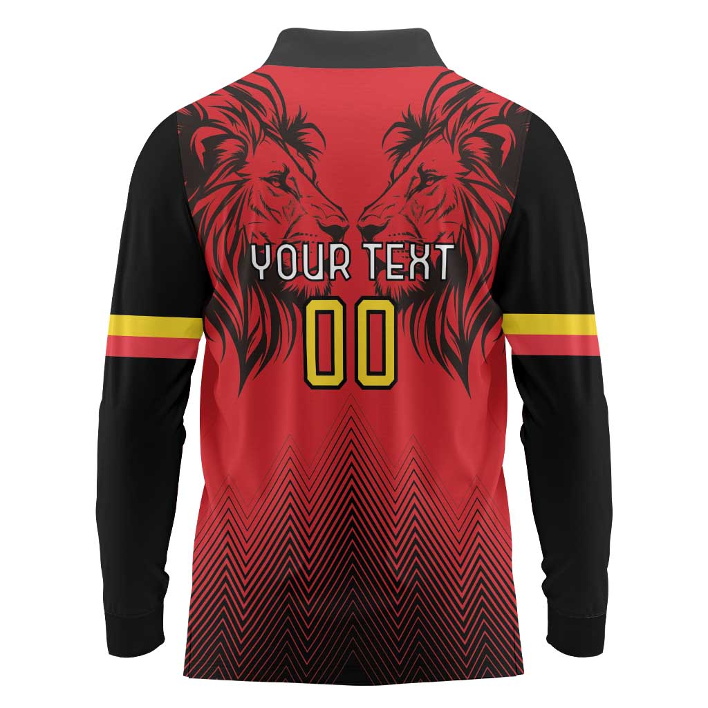 Custom Belgium Rugby Long Sleeve Polo Shirt Diables Noirs Lion Head - Wonder Print Shop